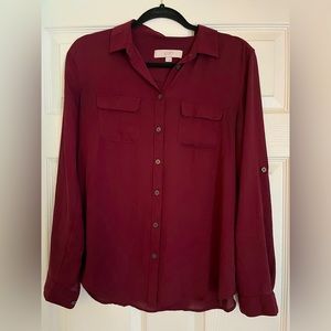 Ann Taylor Loft Maroon blouse size small